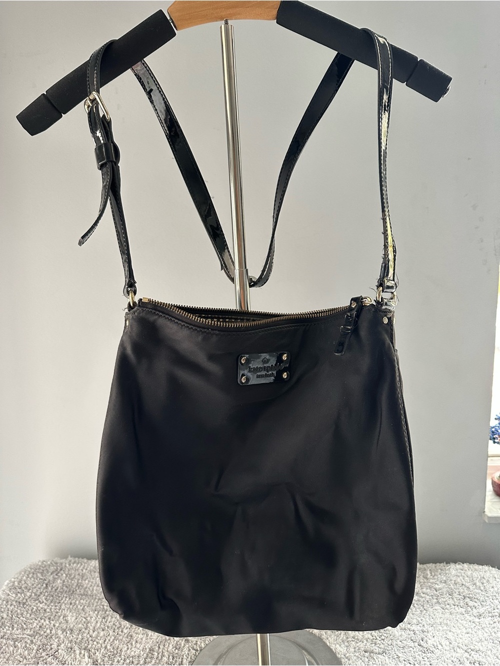 kate spade Black Nylon Shoulder Bag with Patent Trim
